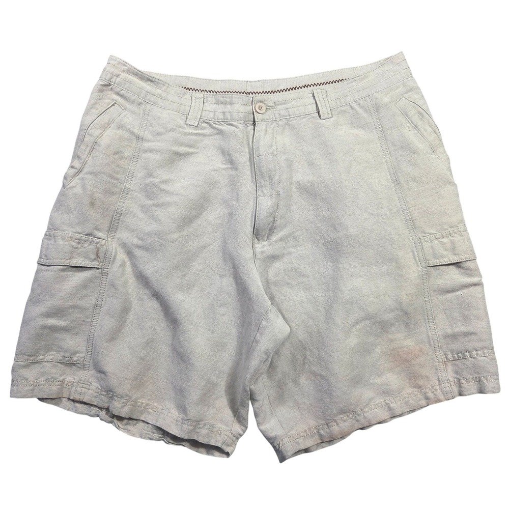 Cubavera‎ Mens Linen Blend Cargo Shorts Beige Size 38 Casual Summer Tropical